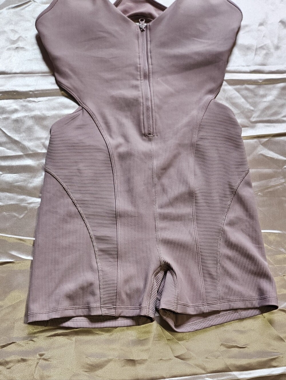 Adidas Mauve Ribbed Zip-Front Unitard - Picture 4 of 10